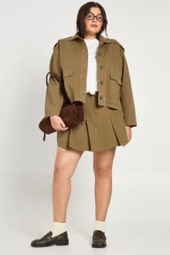 boohoo Surchemise Utilitaire en Sergé à Col Montant Grande Taille<Femme Tops