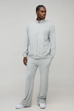 boohooMAN Surdimensionné BM Signature en velours à zip et col entonnoir, survêtement décontracté évasé<Homme Survêtements