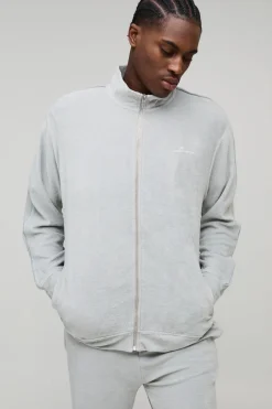 boohooMAN Surdimensionné BM Signature en velours à zip et col entonnoir, survêtement décontracté évasé<Homme Survêtements