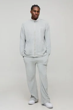 boohooMAN Surdimensionné BM Signature en velours à zip et col entonnoir, survêtement décontracté évasé<Homme Survêtements
