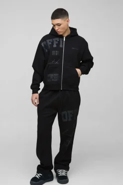 Surdimensionné Boxy Official Tonal Print Zip Hooded Tracksuit