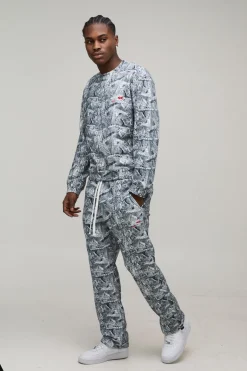 Surdimensionné à la coupe carrée, sweat-shirt camouflage à poignets noués, survêtement