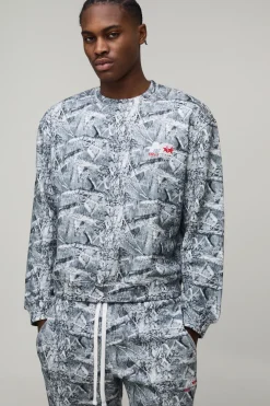 Surdimensionné à la coupe carrée, sweat-shirt camouflage à poignets noués, survêtement