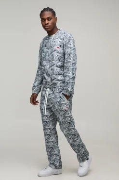 Surdimensionné à la coupe carrée, sweat-shirt camouflage à poignets noués, survêtement