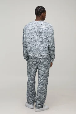 Surdimensionné à la coupe carrée, sweat-shirt camouflage à poignets noués, survêtement