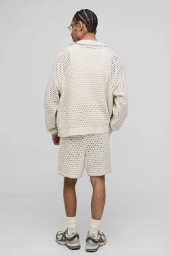 Surdimensionné survêtement tricoté en maille ouverte façon couverture carrée