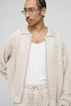 Surdimensionné survêtement tricoté en maille ouverte façon couverture carrée
