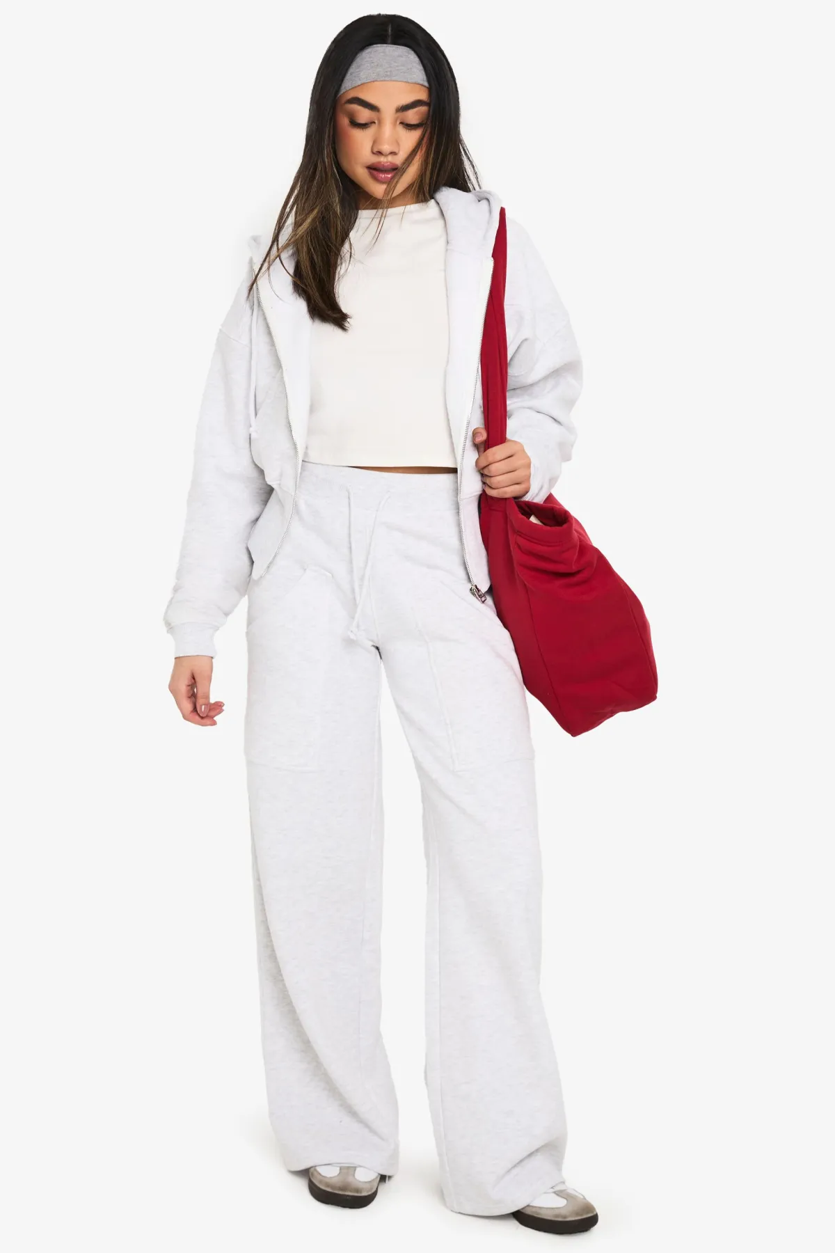 boohoo Survêtement avec sweat à capuche Deep Hem et joggeur à jambe droite<Femme Survêtements|Survêtements