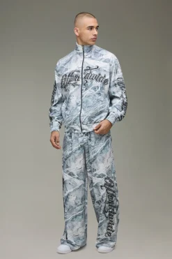 Survêtement Camouflage Coupe Ample Col Montant avec Fermeture Éclair Intégrale