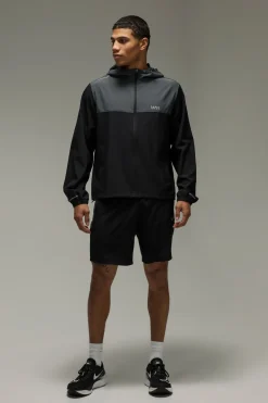 Survêtement à Casynthétiqueche Zippé Coupe Regular en Tissu Tissé à Blocs de Couleurs Short