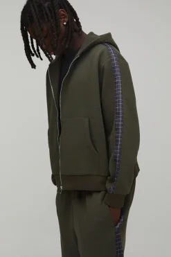 boohooMAN Survêtement À Casynthétiqueche Oversize Boxy Avec Panneaux À Carreaux Et Fermeture Zippée<Homme Survêtements