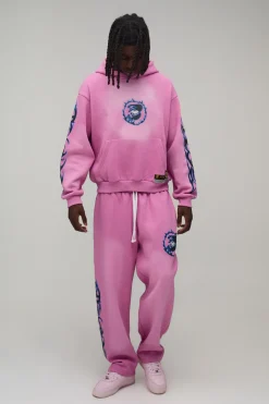boohooMAN Survêtement À Casynthétiqueche Délavé Graphique Ample Oversize<Homme Survêtements