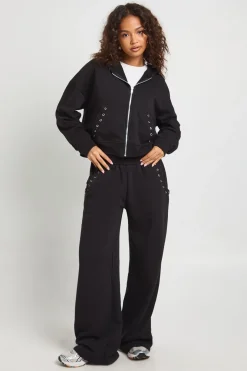 Survêtement combiné : sweat à capuche zippé avec détails de couture et pantalon jogger à jambes larges