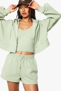 boohoo Survêtement court 3 pièces crop à zip intégral avec détails de couture<Femme Survêtements|Survêtements