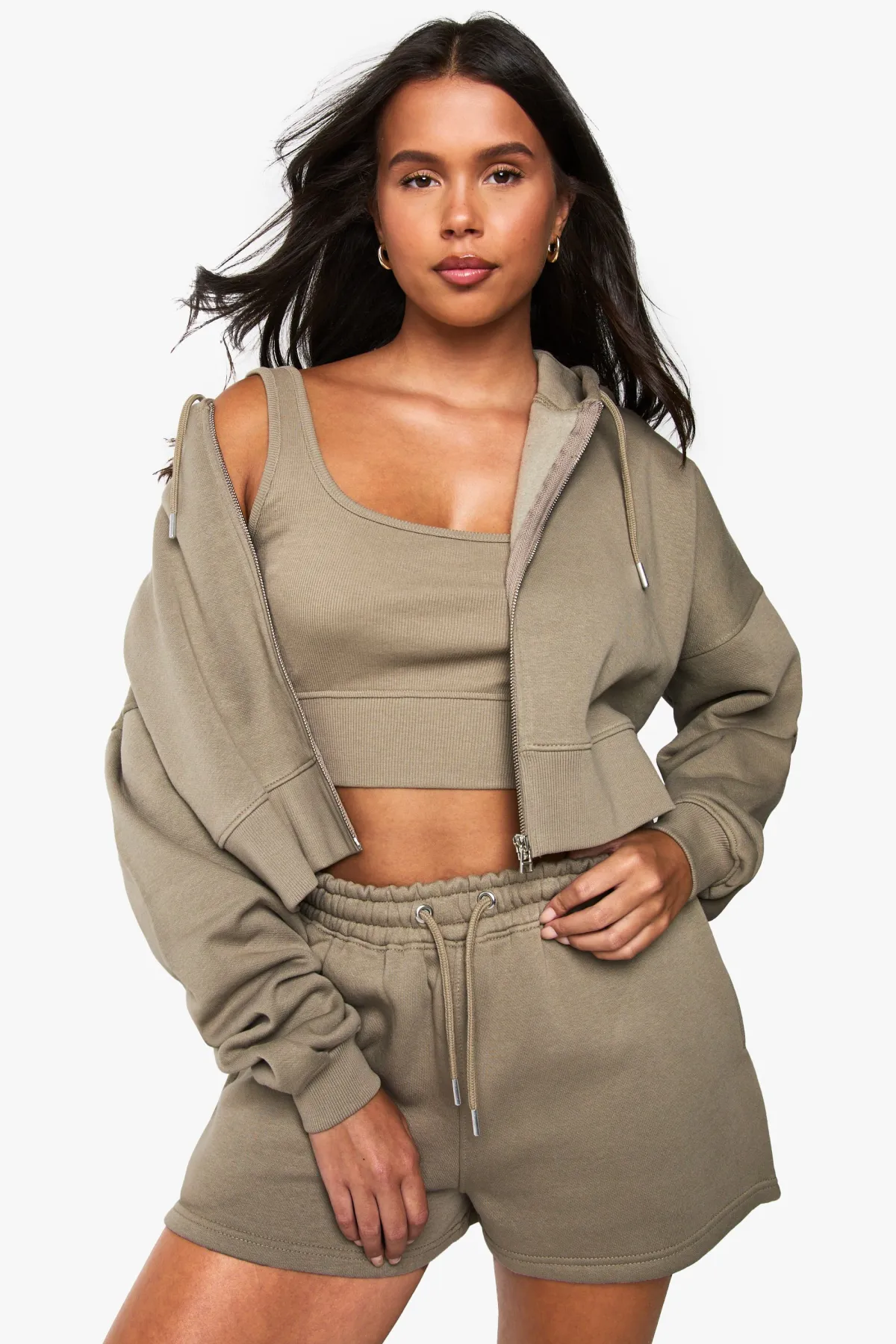 boohoo Survêtement court 3 pièces à zip cropped avec ourlet profond<Femme Survêtements|Survêtements