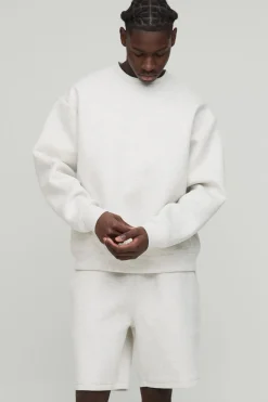 boohooMAN Survêtement court Sweatshirt en scuba oversize collé<Homme Survêtements