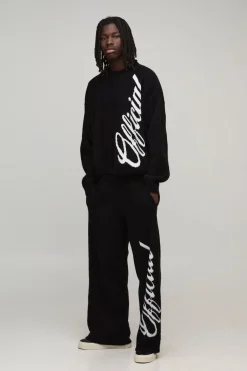 boohooMAN Survêtement en Maille Brossée Officiel Coupe Ample et Jambes Larges<Homme Maille|Mailles