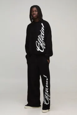 boohooMAN Survêtement en Maille Brossée Officiel Coupe Ample et Jambes Larges<Homme Maille|Mailles