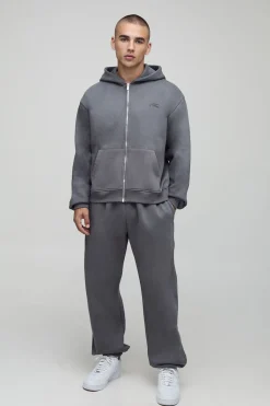 Survêtement à fermeture éclair, coupe boxy rétrécie et broderie florale