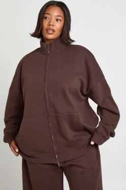 Survêtement Grande Taille Sweat à Col Cheminée avec Fermeture Éclair Double Sens