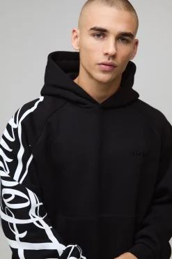 Survêtement Homme Script Surdimensionné avec Sweat à Casynthétiqueche Boxy et Jogging Décontracté à Ourlet Fendu