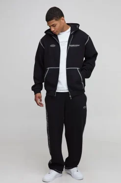 boohooMAN Survêtement Hoodie Zippé Oversize à Slogan et Jogging Ample<Homme Survêtements