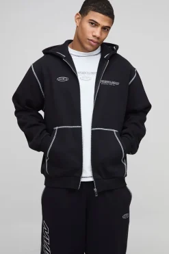boohooMAN Survêtement Hoodie Zippé Oversize à Slogan et Jogging Ample<Homme Survêtements