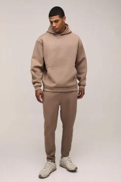 boohooMAN Survêtement jogging surdimensionné assemblé en Scuba à capuche et jogger cropped<Homme Survêtements