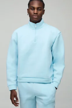 boohooMAN Survêtement Scuba surdimensionné à coupe carrée, à demi-zip, en tissu scuba lié<Homme Col Zippé|Survêtements