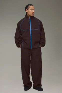 Survêtement Surdimensionné à Col Cheminée Zippé avec Détails Tubulaires en Nylon
