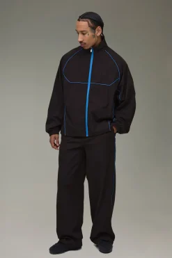 Survêtement Surdimensionné à Col Cheminée Zippé avec Détails Tubulaires en Nylon