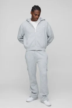 boohooMAN Survêtement surdimensionné pour homme, coupe boxy, avec inscription et fermeture éclair traversant le gousset<Homme Survêtements