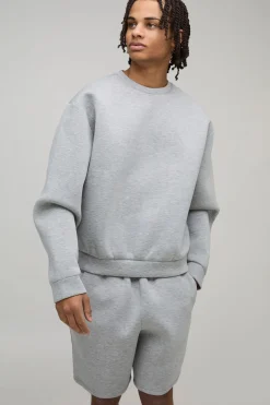boohooMAN Survêtement Sweat Court Scuba Collé Boxy Oversize<Homme Survêtements