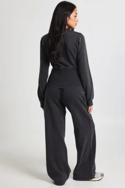 boohoo Survêtement sweat-shirt bomber lavé à ourlet profond et à bouton-pression<Femme Survêtements|Survêtements