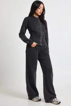 boohoo Survêtement sweat-shirt bomber lavé à ourlet profond et à bouton-pression<Femme Survêtements|Survêtements