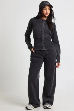 boohoo Survêtement sweat-shirt bomber lavé à ourlet profond et à bouton-pression<Femme Survêtements|Survêtements