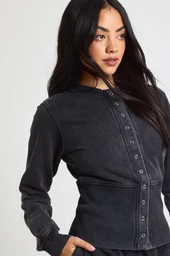 boohoo Survêtement sweat-shirt bomber lavé à ourlet profond et à bouton-pression<Femme Survêtements|Survêtements