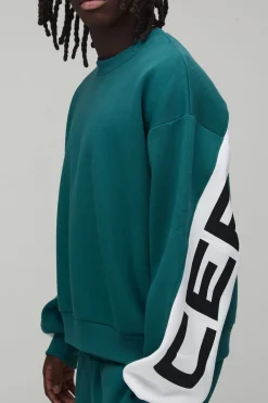 Survêtement Sweat-shirt Oversize Boxy à Panneaux avec Slogan Certifié