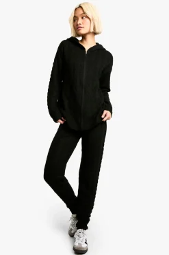 boohoo Survêtement tricoté à capuche, à motif câble doux et zip intégral<Femme Pulls Et Gilets|Toutes Les Mailles