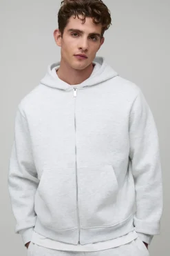 Sweat à capuche basique boxy à fermeture éclair