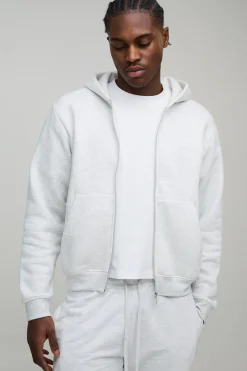 Sweat à capuche basique, coupe boxy, à fermeture éclair
