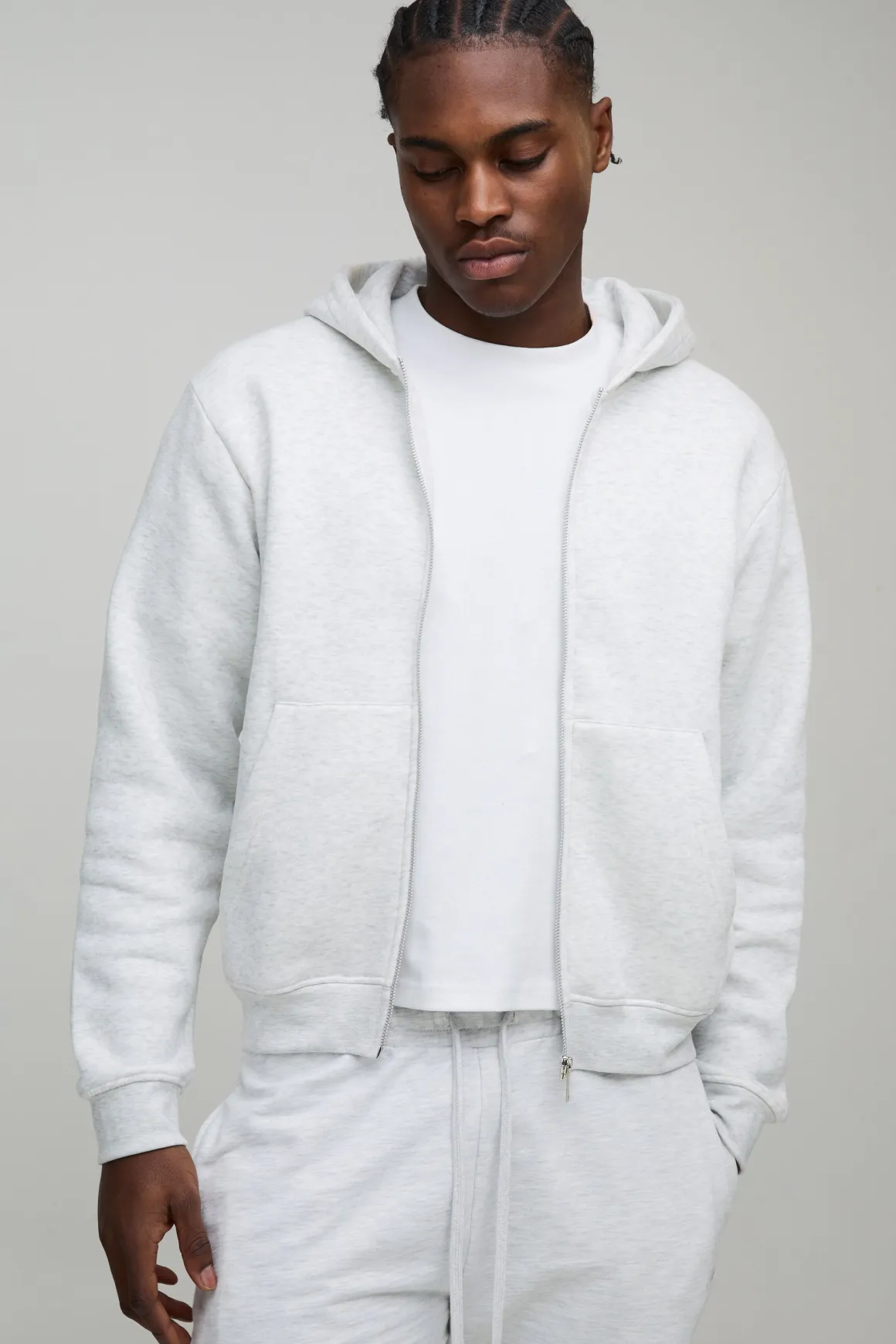 Sweat à capuche basique, coupe boxy, à fermeture éclair