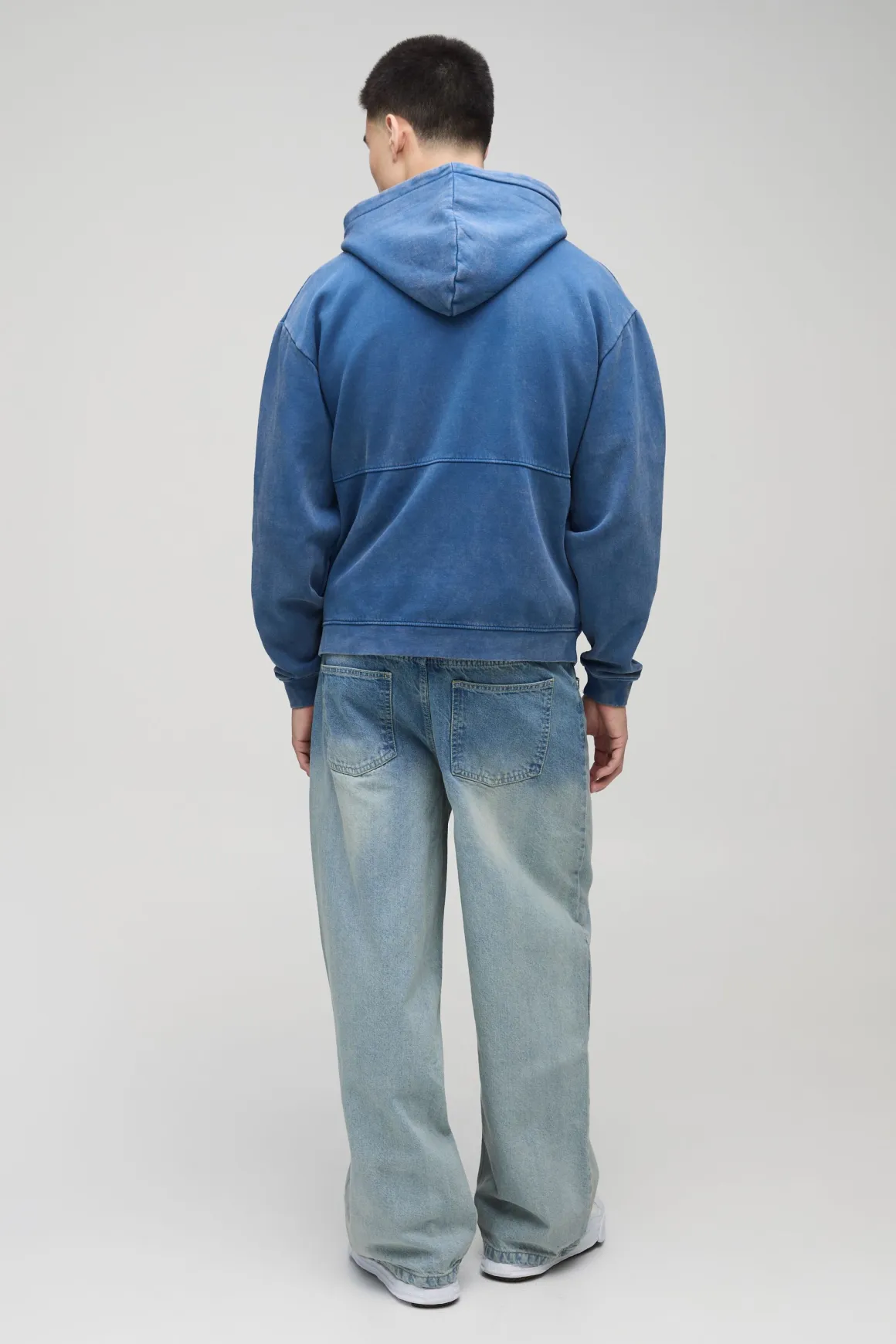 Sweat à capuche boxy surdimensionné en denim délavé avec zip