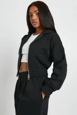 boohoo Sweat à capuche court à double fermeture éclair et taille cintrée<Femme Sweats À Capuche Et Sweats|Sweats À Capuche Et Sweatshirts