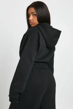 boohoo Sweat à capuche court à double fermeture éclair et taille cintrée<Femme Sweats À Capuche Et Sweats|Sweats À Capuche Et Sweatshirts