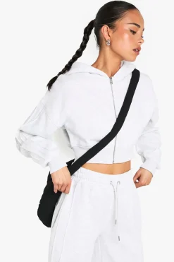 Sweat à capuche court à la coupe boxy avec zip intégral et détails de couture