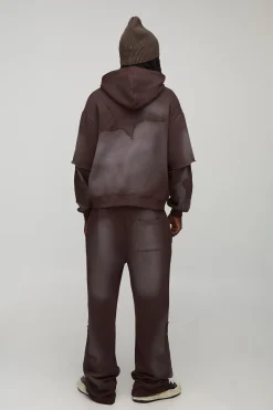 Sweat à capuche délavé oversize à coupe carrée avec appliqué étoile et survêtement jogging à jambes flare décontracté
