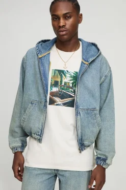 Sweat à capuche en denim délavé, surdimensionné et à coupe boxy