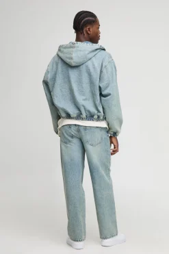 Sweat à capuche en denim délavé, surdimensionné et à coupe boxy