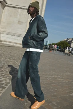 Sweat à capuche en denim lavé surdimensionné à la coupe carrée avec applique étoile